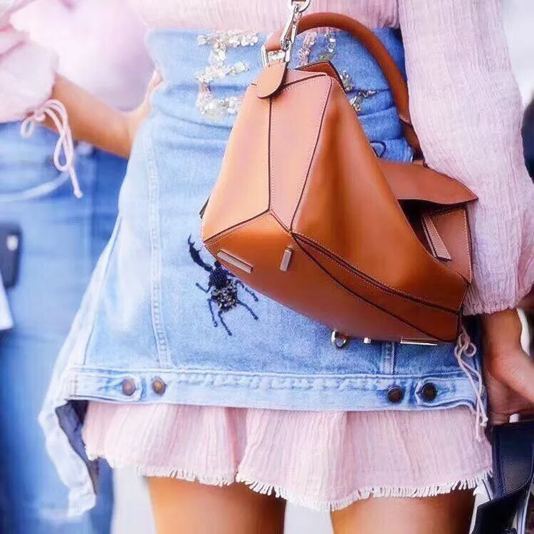 

2019 New Brand patchwork Design Real Leather Soft Geometric Handbag for Woman Shoulder bags with Long Strap Sac Bolsa