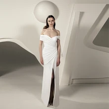 Verngo Sheath Wedding Dress High Slit Wedding Gowns Vintage Off The Shoulder Bride Dress Mermaid Wedding Dresses Gelinlik casual off the shoulder sheath slit dress