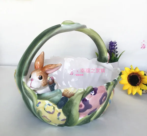 

ceramic Rabbit basket fruit Candy plate Baking dish Dessert Snack Salad bunny plate home decor wedding craft decoration figurine