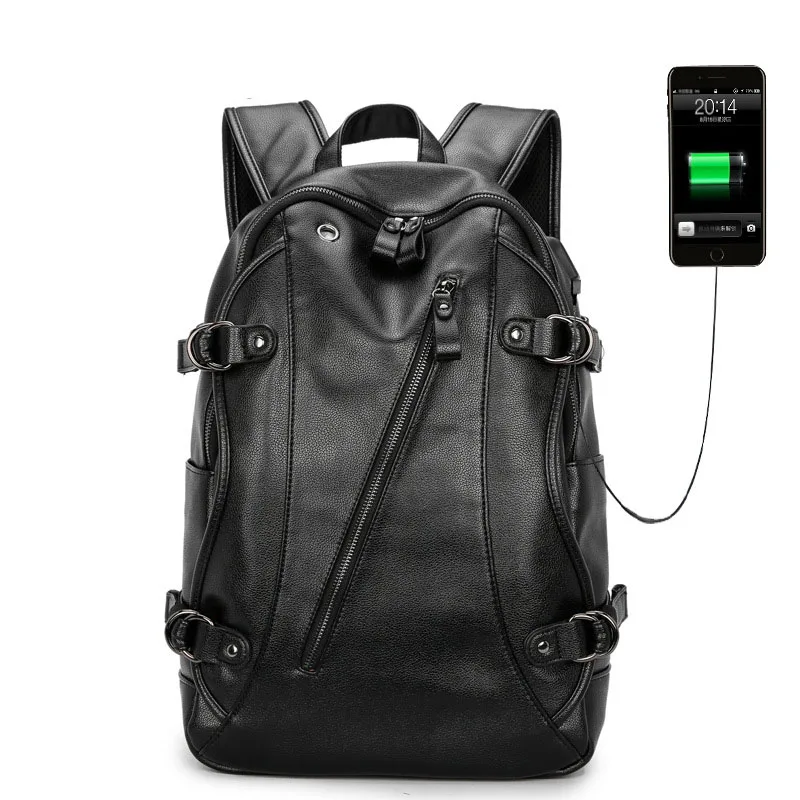 Мужской рюкзак из искусственной кожи, школьный рюкзак для ноутбука, рюкзак для подростков, брендовые Дизайнерские повседневные Рюкзаки, вместительные сумки - Цвет: black