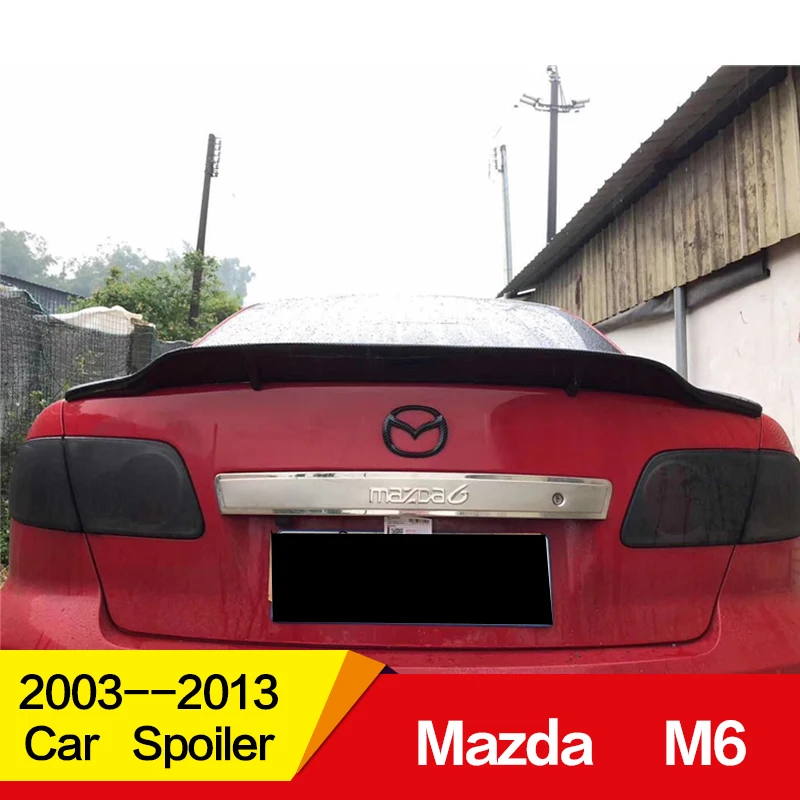 Использовать для старой Mazda 6 спойлер 2003 04 05 06 07 08 09 10 11 12 13 лет Глянцевая углеродное волокно/FRP заднее крыло R стиль спойлер, аксессуары