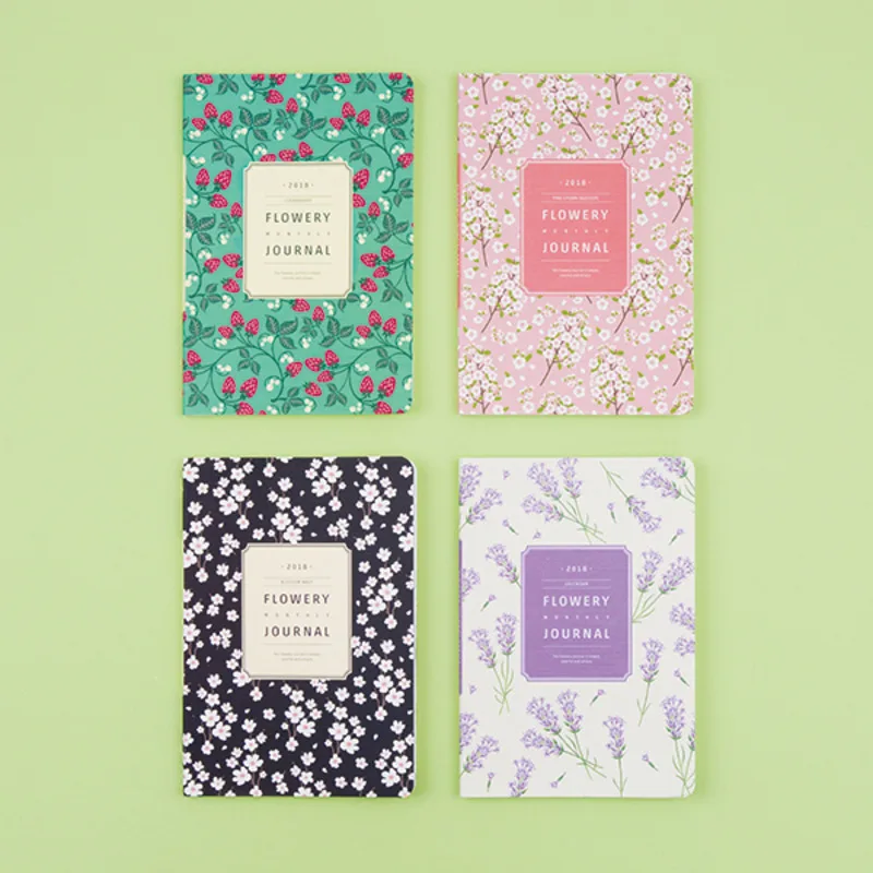 

2018 Flowery Monthly Journal 13*19cm Colorful Floral Planner Gift 64P Korean Fashion Stationery School Office Supplies