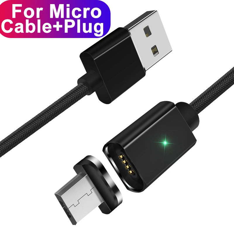 Essager Micro USB кабель магнитное зарядное устройство для samsung Xiaomi huawei LG 2.4A Быстрая зарядка магнит зарядный кабель для передачи данных кабель Microusb - Цвет: Black Micro Cable