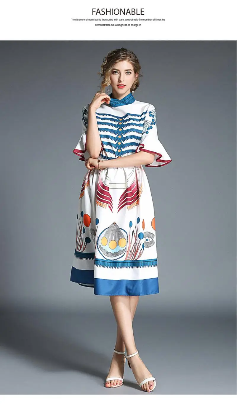Retro Flower Print Midi Summer Dress Vestidos Playa Verano 2018 Women Party Kawaii Dress Vestidos Casuales De Mujer