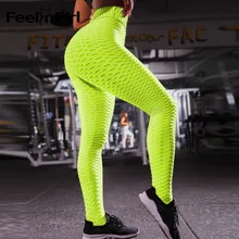 Feelingirl Женские текстурированные тренировочные леггинсы с высокой талией, обтягивающие штаны для похудения с рюшами, леггинсы для фитнеса с эффектом пуш-ап