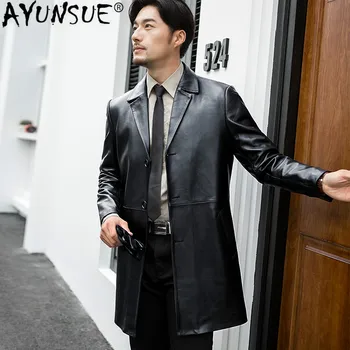 

Long Genuine Leather Jacket Men Clothes 2010 Sheepskin Coat Spring Autumn Blazer Leather Jackets Chaqueta Cuero Hombre FSBAQ1707