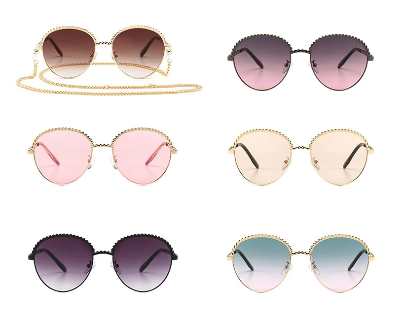 Новые круглые роскошные солнцезащитные очки с цепочкой для мужчин и женщин, модные очки UV400 46147