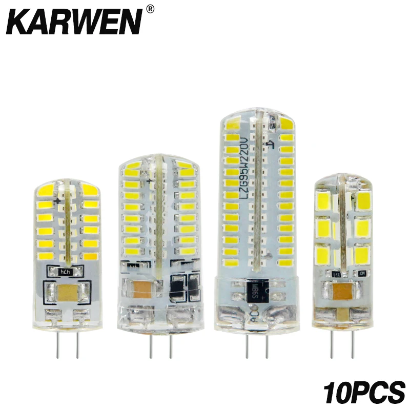 KARWEN 10 шт. светодиодный G4 лампа высокой мощности 3 Вт SMD2835 3014 DC 12 В AC 220 В светильник 360 Угол луча заменить для хрустальной люстры