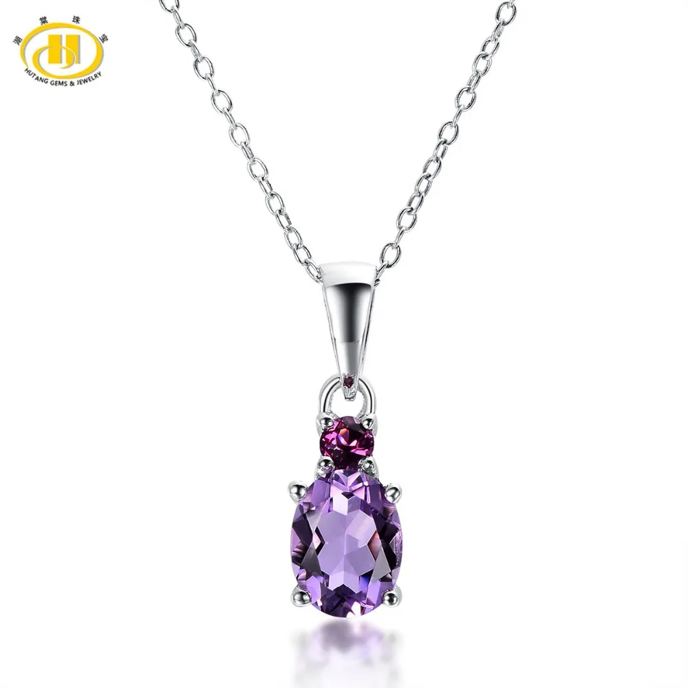 

Hutang Fashion Necklace Natural African Amethyst & Rhodolite Solid 925 Sterling Silver Pendant Necklace Gemstone Women Jewelry