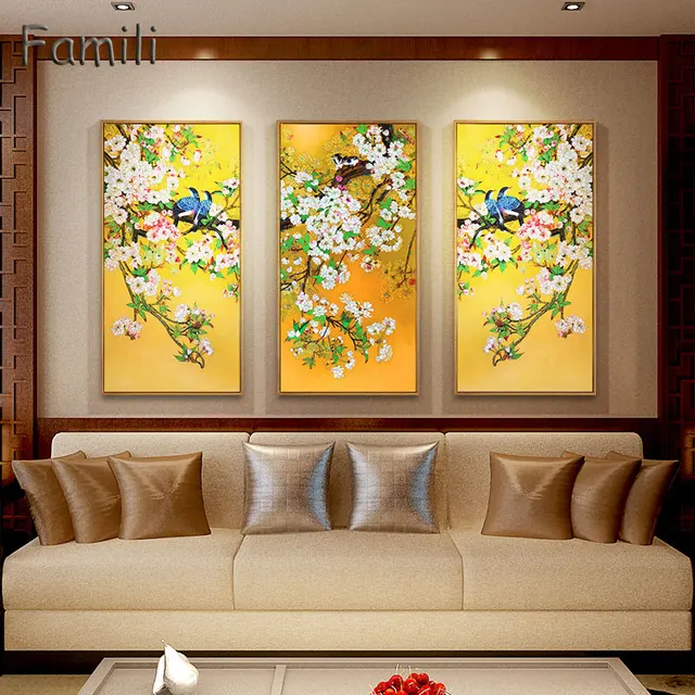 Chinese Style Bird Yellow Plant Landscape Combination Canvas Art Print