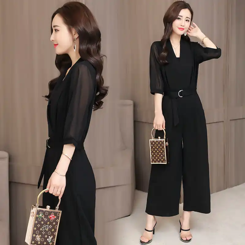 black three quarter jumpsuit