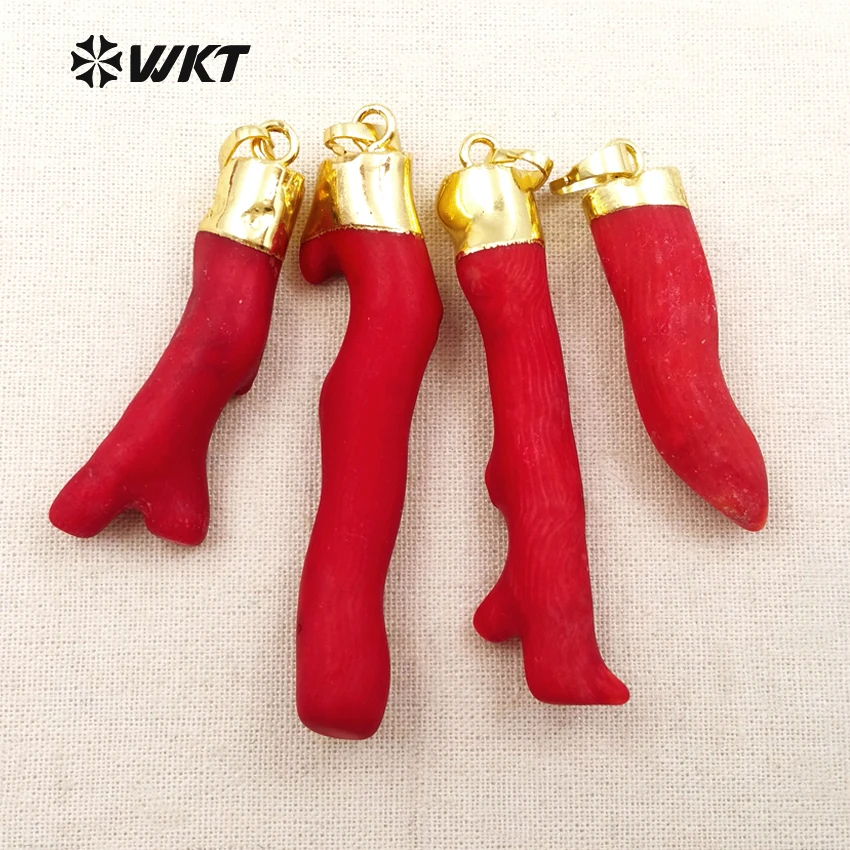 WT-P245 WKT Wholesale natural red coral tree pendants Attractive coral tree with gold color 4