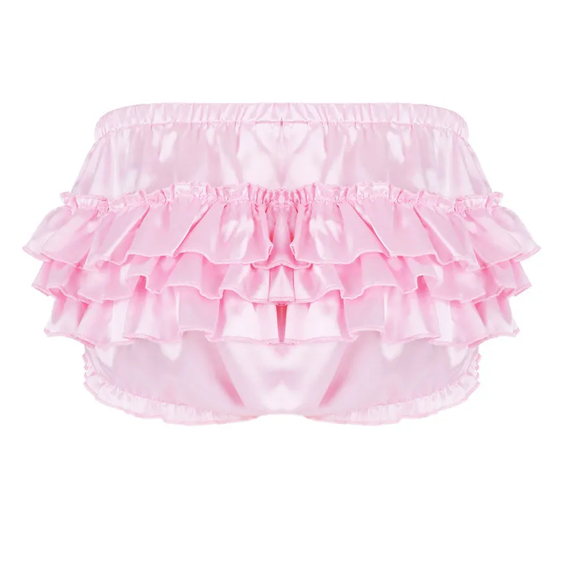 

Sexy Gay Male Panties Clubwear Mens Lingerie Soft Shiny Satin Ruffled Bloomer Tiered Skirted Panties Sissy Briefs Underwear