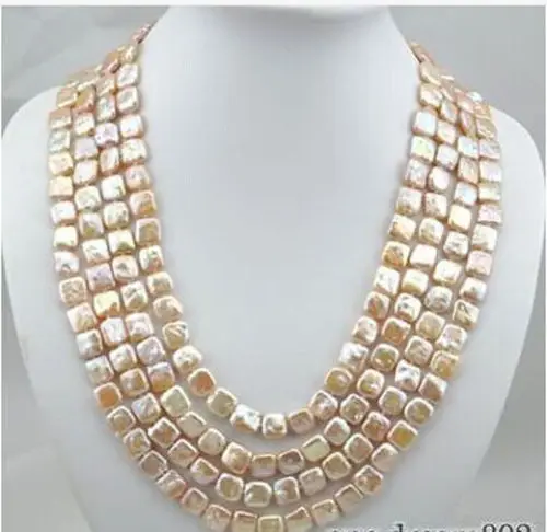 

FREE SHIPPING>@@> Hot sale new Style >>>>>11mm pink square freshwater pearl jewelry 100"necklace