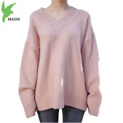 Новый Для женщин пуловеры вязаный свитер 2018 осень-зима розовые свитера больших размеров с длинным рукавом Свободные женские толстые