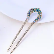 ФОТО retro hair jewelry antique bronze plated hairpins u shape hair sticks women rhinestone flower hair accessories