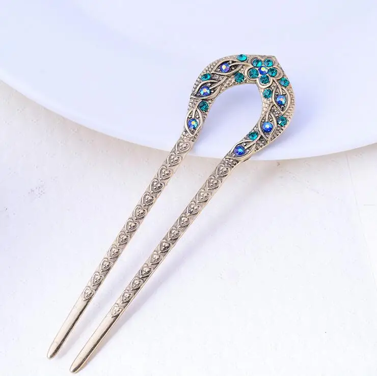 Vintage Hair Accessories Antique Bronze Plated Hairpins U Shape