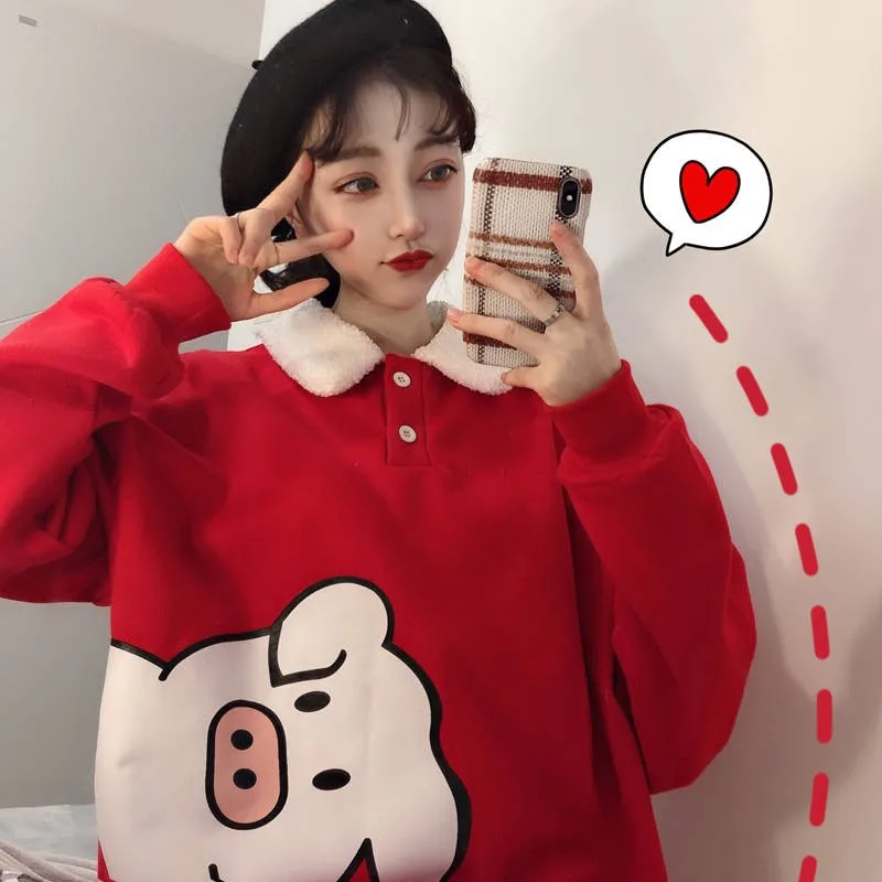  Hoodies Women Autumn Winter Trendy Korean Style Simple Casual Kawaii Ulzzang Cartoon High Quality W