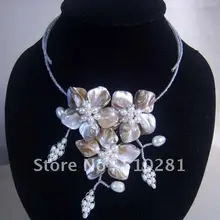 Чокер, колье с пресноводный жемчуг& Швабра проводной цветок