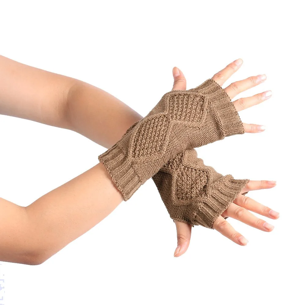 Модные вязаные теплые зимние перчатки без пальцев, мягкие теплые варежки L50/1224