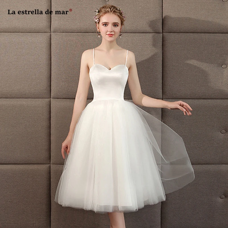 

Vestidos de novia cortos2019 new satin tulle Spaghetti Straps ALine ivory princess wedding dress plus size robe de soiree luxe
