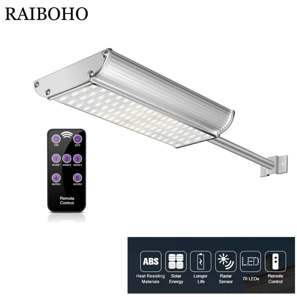 

Solar Wall Light 70 LED 1500Lumens Motion Sensor Solar Light Five-Mode with Mounting Pole and Remote Control Security Light