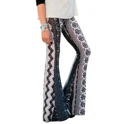 Женская мода европейский и американский стиль обтягивающие печатные расклешенные брюки девять очков брюки Средняя Талия Женская одежда