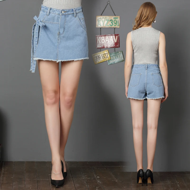 IRISIE Women Denim basis Skirts Solid Waist Sexy Women Lace-Up Jeans Skirt Button Office Lady Denim A-Line Skirt Skirts