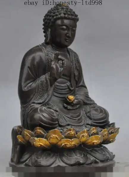 

S1304 11"tibet buddhism bronze sakyamuni Shakyamuni Tathagata buddha lotus base statue