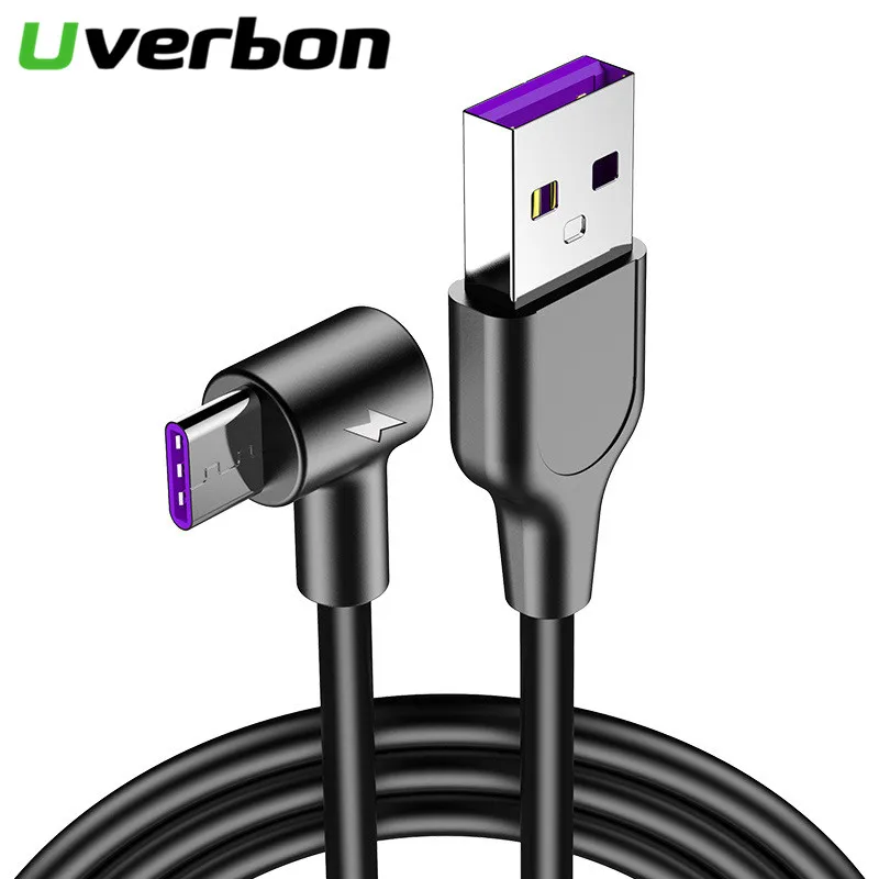 

5A Type C Cable 90 degrees Super Fast Charging cord USB C Fast Charge Type C Cable For Samsung Xiaomi Huawei Mate 20 Pro Honor
