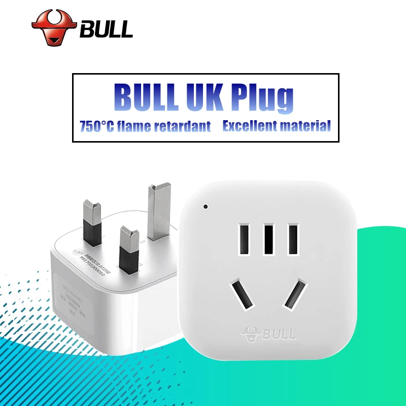 

BULL Universal EU US AU to UK Plug Adaptor Electrical Plug with Socket Travel Charger Wall AC Power Adapter Converter GN-901E