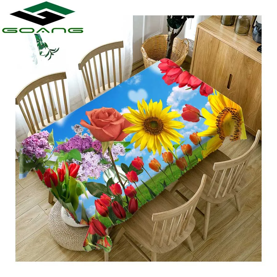 

GOANG cotton tablecloth waterproof table cloth 3d Rose sunflower pattern rectangular and round table cover wedding decoration