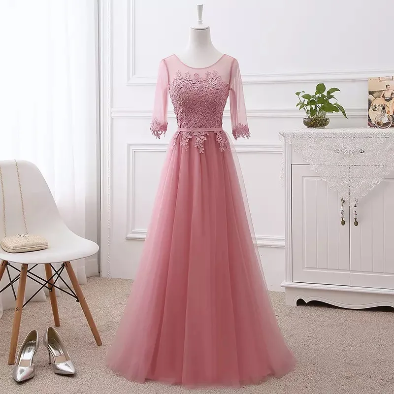 Vestido de festa, длинное вечернее платье трапециевидной формы с коротким рукавом, вечерние платья для невесты, сексуальные платья для выпускного вечера, цвета красного вина, синего, много цветов EN06M - Цвет: Dark Pink