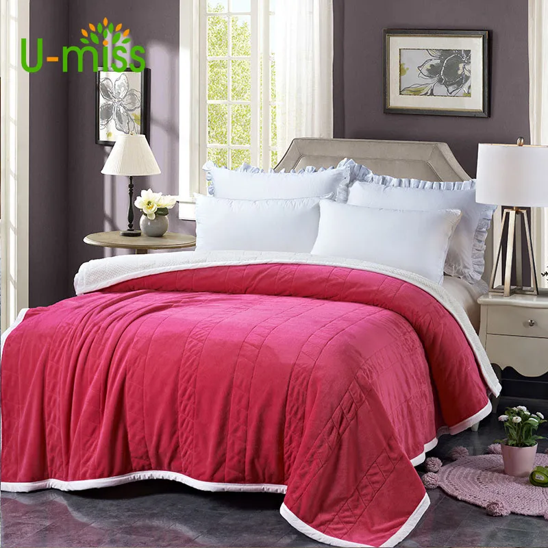 

U-miss Spring and Autumn 100% Polyester Flannel Blanket for Beds Sofo Modern Simple Thick Rectangle Adults Soft Solid Solid