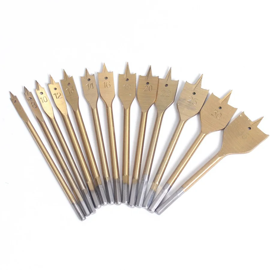 

Flat Spade Drill Bits Set Titanium Coating Wood Boring Bit 1/4" Hex Shank Woodworking Power Tool Accessories