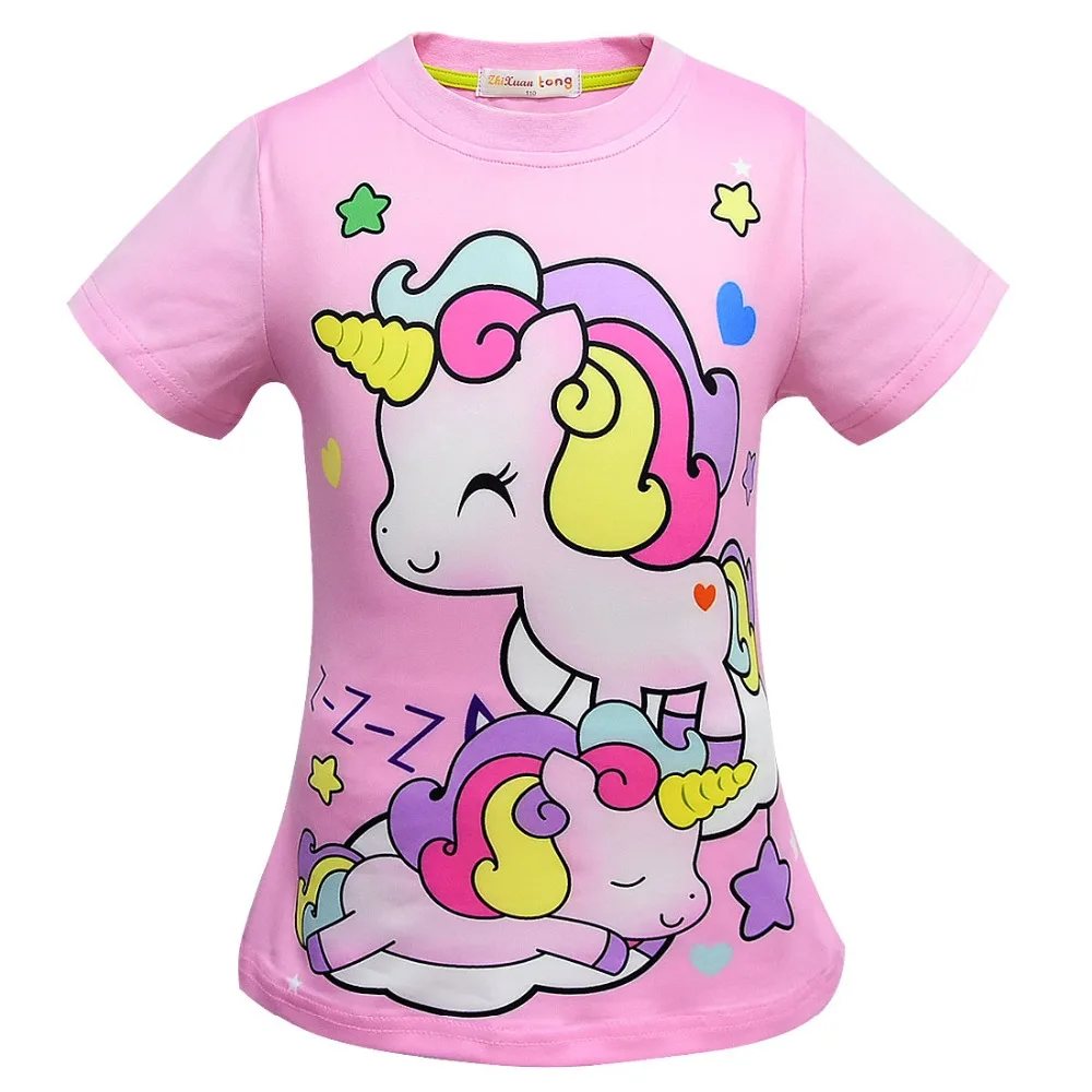 Camisa Infantil/футболка с единорогом; Femme; детская одежда для дня рождения; Camiseta Unicornio; топы для малышей; летняя детская одежда