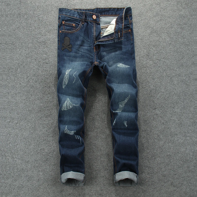 Fashion new ripped jeans mens personality rock style jean slim skinny pants distressed calca straight trousers