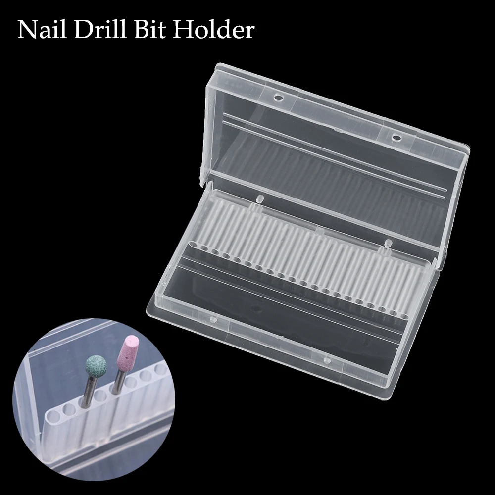 

1PC Transparent Acrylic Nail Drill Bit Box 20 Holes Plastic Display Stand Container for Bits Drill Exhibition Nail Drill Holder