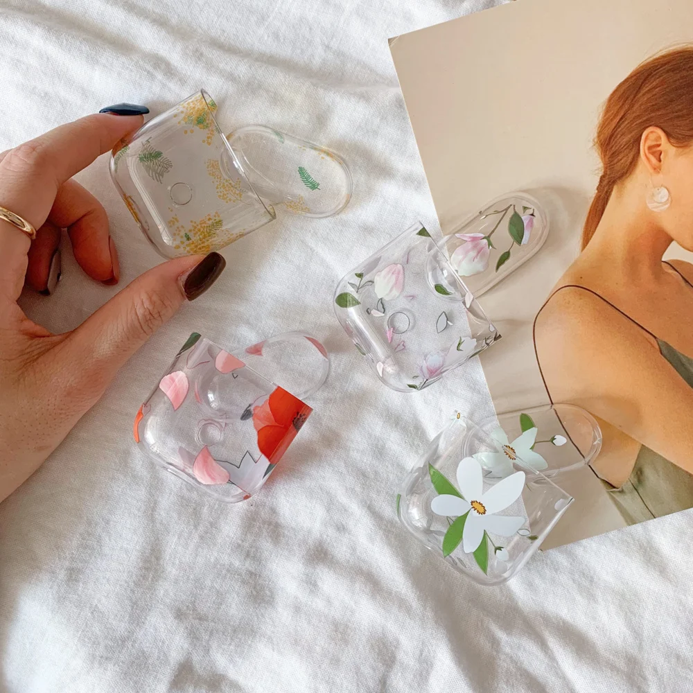 

Retail Package Elegant Flowers Transparent Earphone Case for Apple AirPods Charging Box Cases Hard Crystal Cover For Airpods Bag