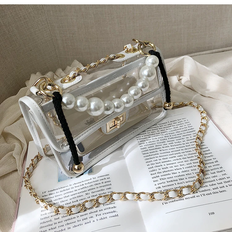 Прозрачная сумка, модная новинка, высокое качество, ПВХ, женская дизайнерская сумка, жемчужная сумка, сумка на цепочке, сумки через плечо