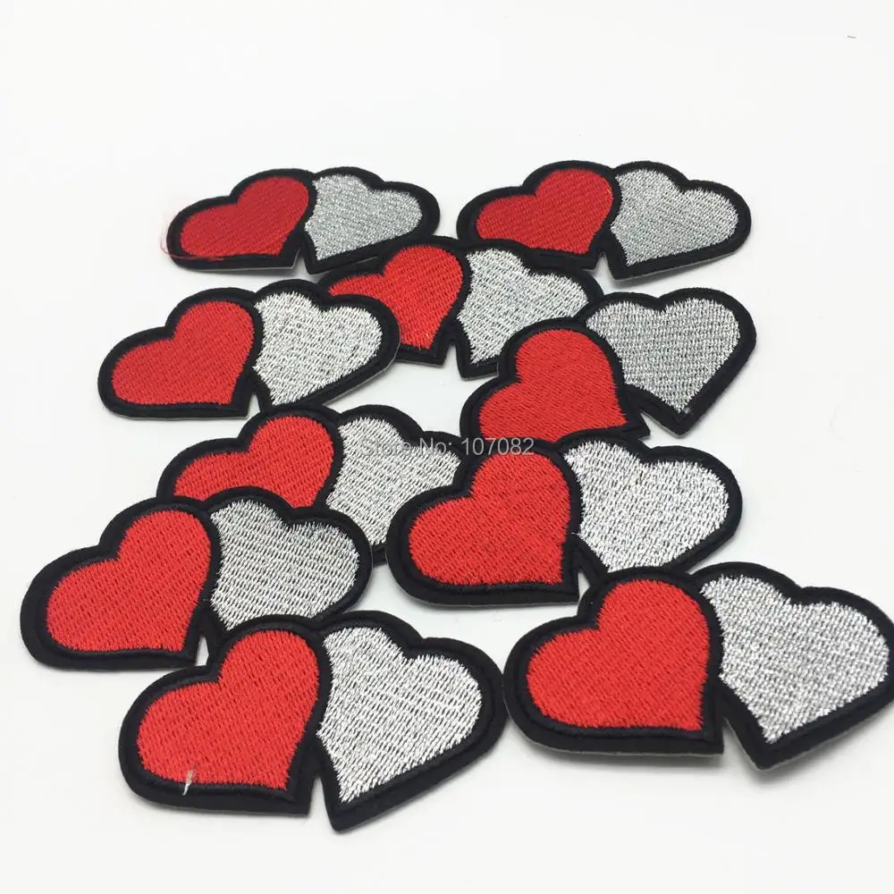 Buy Yiasangly 10pcs Double Hearts Silver Embroidered