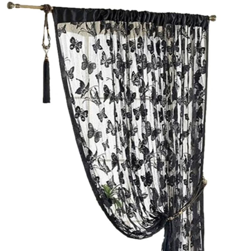 

Home Curtains Butterfly Tulle Window Curtain for Living Room Bedroom Kitchen Curtains Printed Sheer Voile Home Hanging Decor