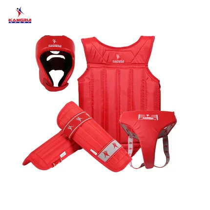 

KANGRUI high quality Sanda/Muai thay MMA fighting body protector guards 4pc headstall chest guard jockstrap leg guards