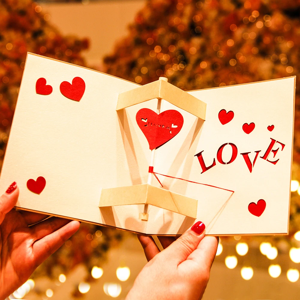  3D pop up Romantic wedding invitation Lover Valentines Day Postcards greeting card laser cut handma - 32843498917