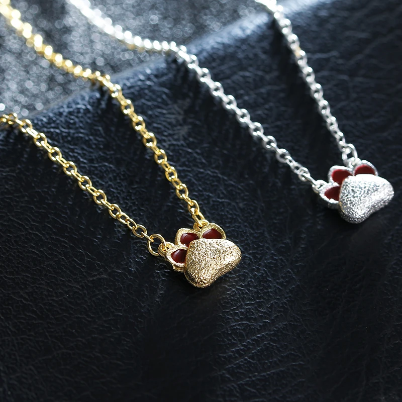 100% 925 mincovní stříbro módní roztomilé kočičí nohy design dámské náhrdelníky s krátkým řetízkem šperky pro ženy