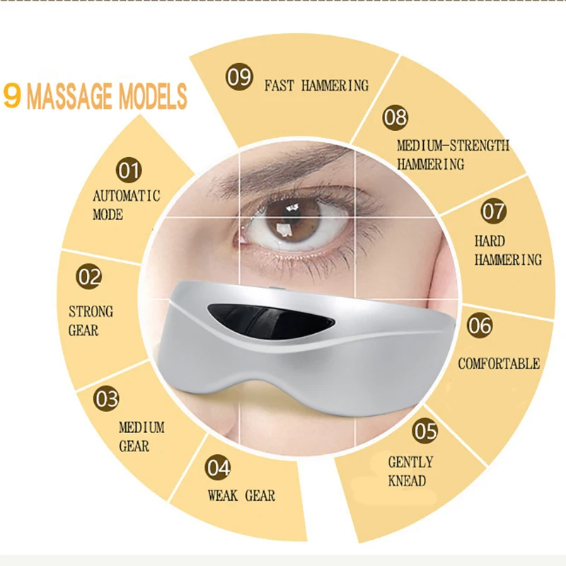 Электрический массажер для глаз с воздушным давлением, массажный инструмент для глаз, беспроводной Вибрационный магнитный нагрев, терапия, массаж