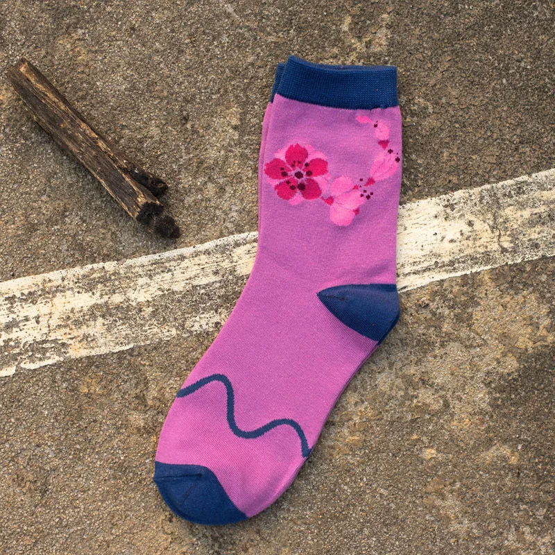 5 пар/лот, модные креативные японские носки с цветами вишни, женские милые цветные мягкие хлопковые женские носки Harajuku