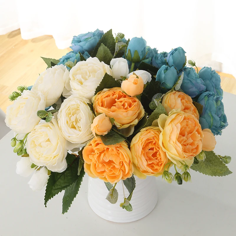 1 шт. 30 см шелковые пионы, искусственные цветы букет 5 большая голова и 4 бутона дешевые розы поддельные цветы для украшения дома свадьбы