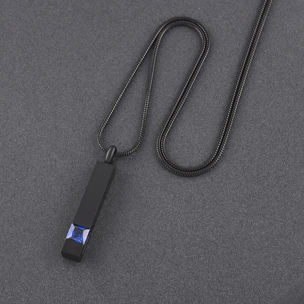 KLH9726 4 Black Rectangle Crystal Bar Charm Urn Pendant Necklace