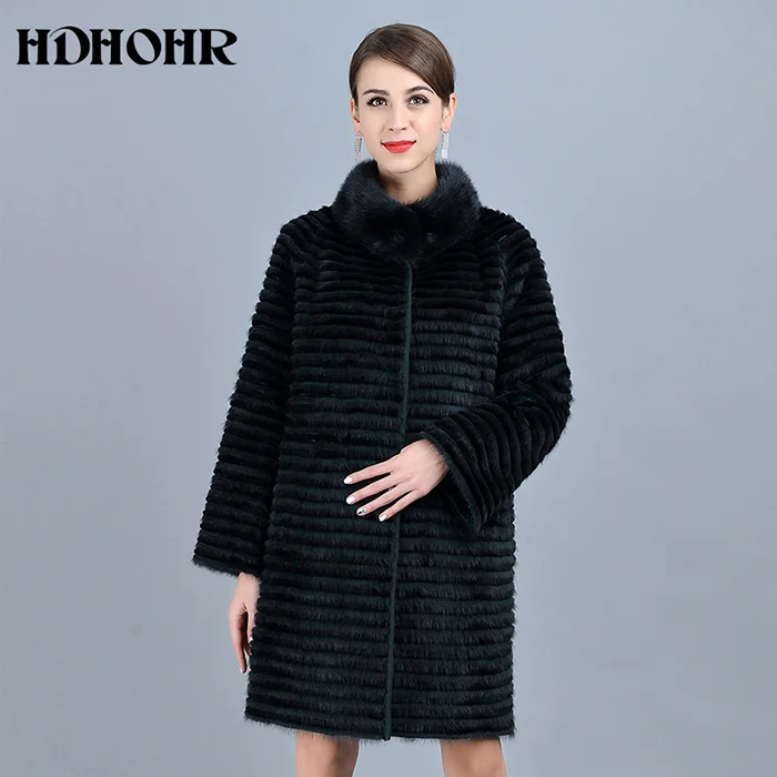 HDHOHR, высокое качество, вязанные норковые шубы, модная Натуральная норковая куртка, Двусторонняя одежда, зимняя женская теплая шуба из натурального меха - Цвет: Зеленый